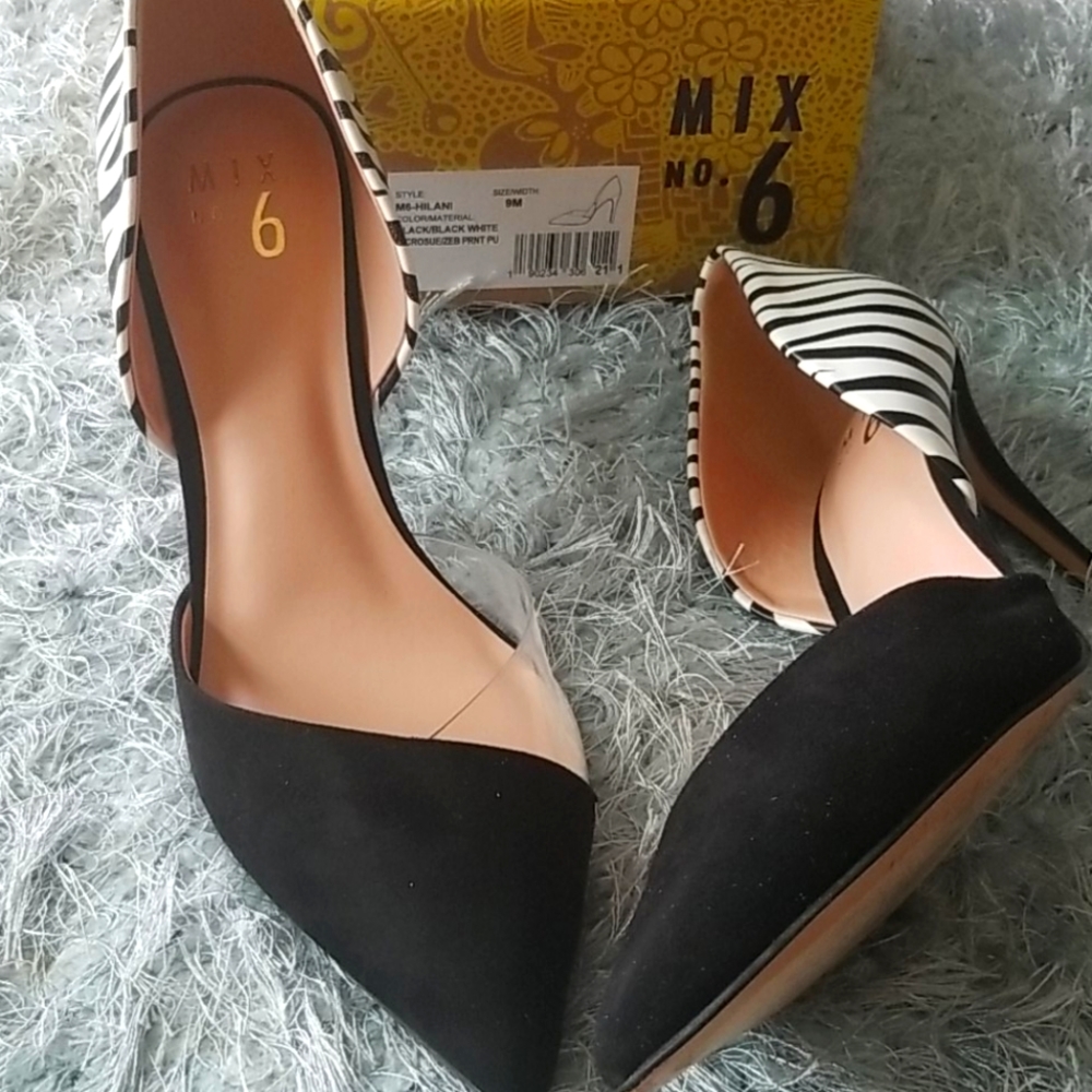 Zebra print and black suede heels